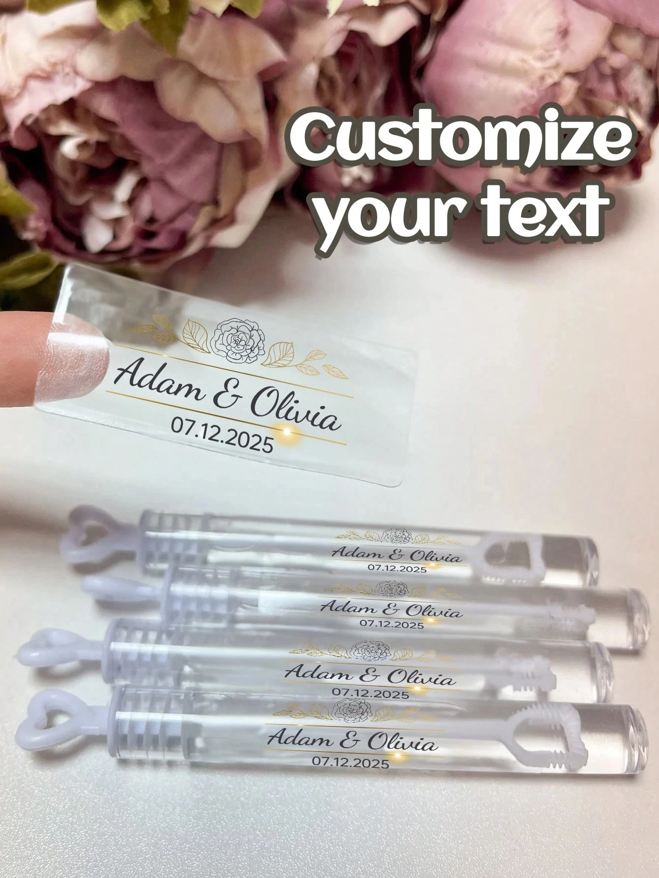 Wedding Bubble Tube Wand Labels Personalized Custom Clear Transparent Stickers Wedding Essentials Crafts