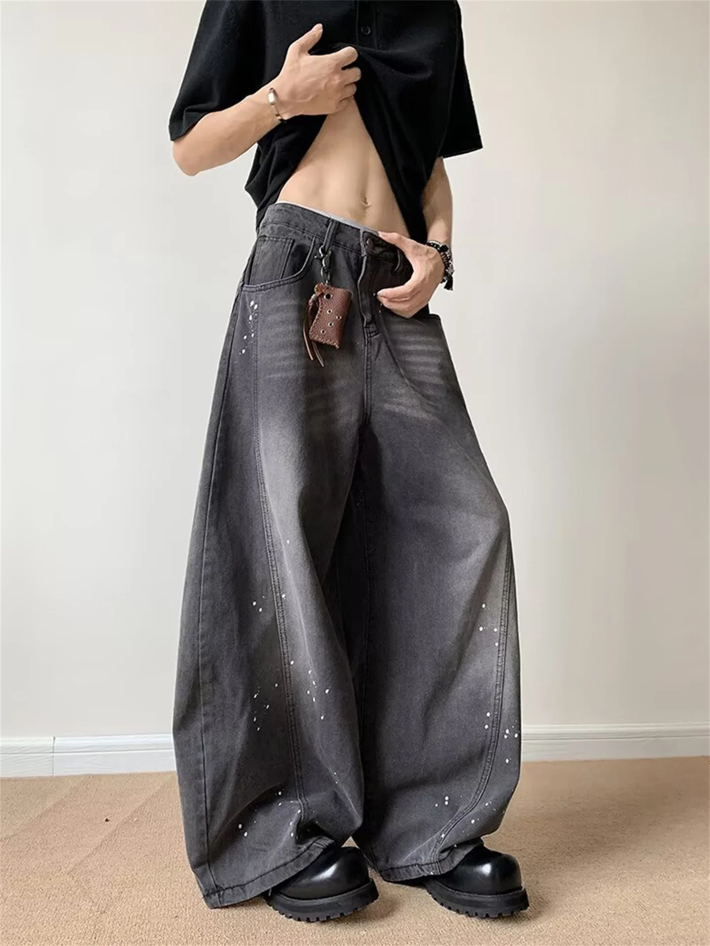 

Retro Waed Denim Jeans Men's American Trendy Brandvintage Loose Wide Leg Floor-Lengthbaggy Knife Pants