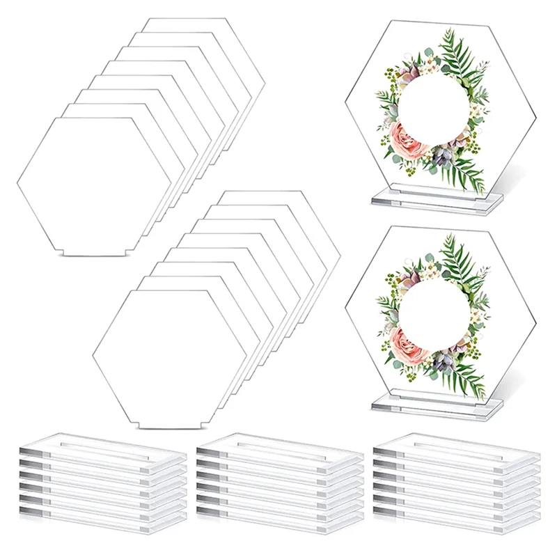 

A19E-18 PCS DIY Clear Table Numbers Hexagon Table With Holder Sublimation For Party Decoration