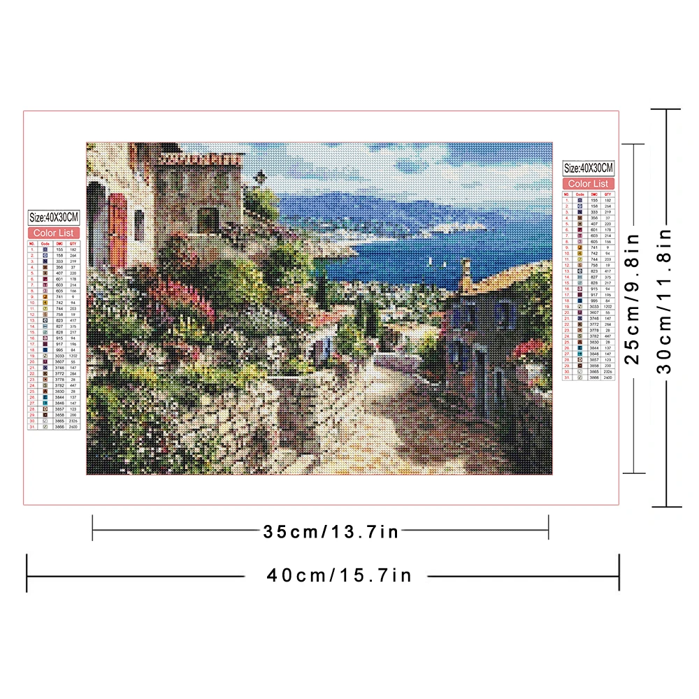 AZQSD Diamond Paintings Town Landscape Cross Stitch Embroidery Seaside House Rhinestones Wall Decor 5d Diy Art Needlework