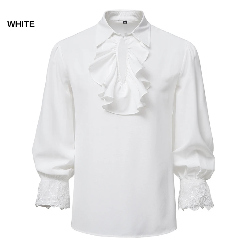 Men Pirate Shirts Vampire Prince Poet Shirts Medieval Renaissance Ruffle Tops Lace Up Vintage Gothic Viking Blouse Tops Cosplay