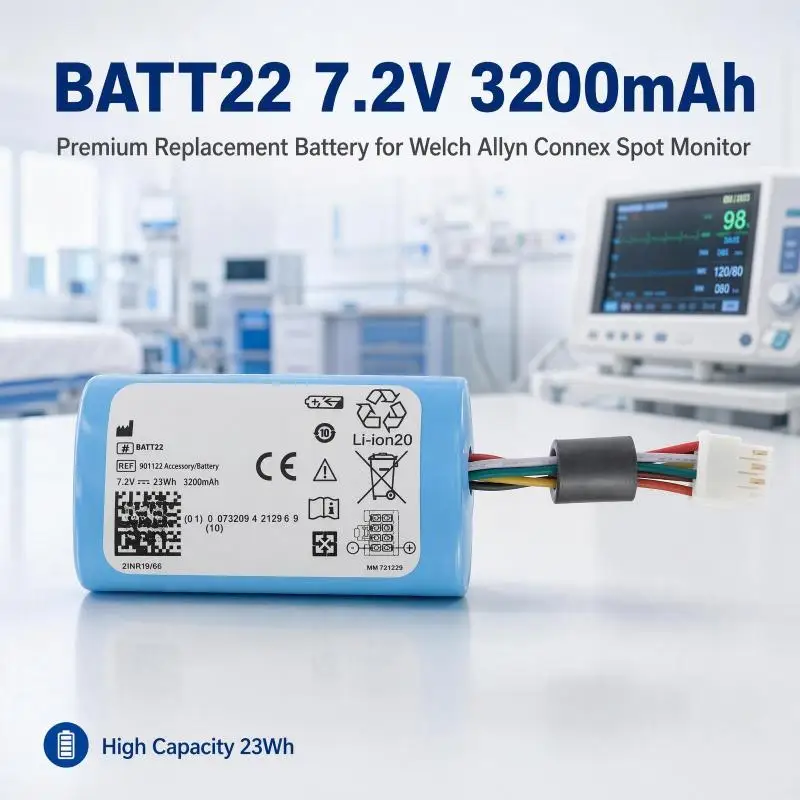 BATT22 OM1187 7.2V 3200mAh Li-ion Replacement Battery for Welch Allyn Connex Spot Monitor Grason-Stadler Protocol