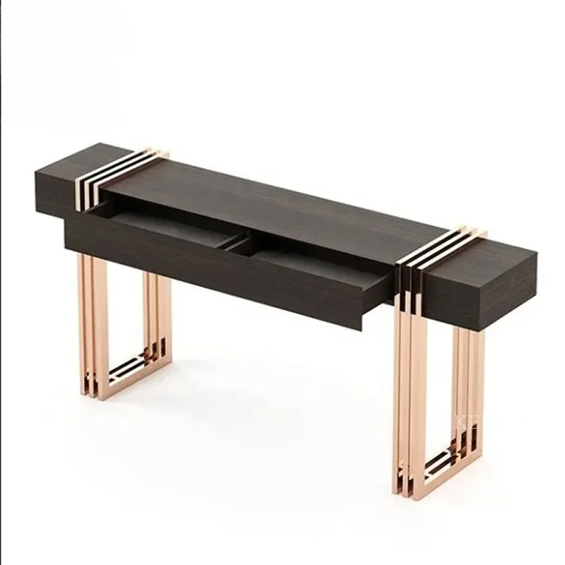 Luxury Design Mirrored Stainless Steel Simple Entry Table Wooden Console Table