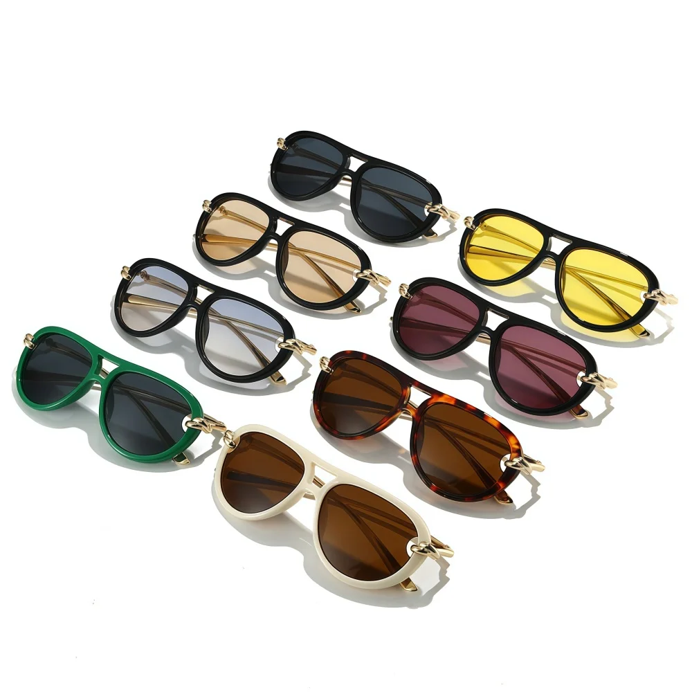 Nouvelles lunettes de soleil pilote à double pont pour hommes et femmes, branches métalliques torsadées effet miroir, personnalisées, tendance, pour le voyage