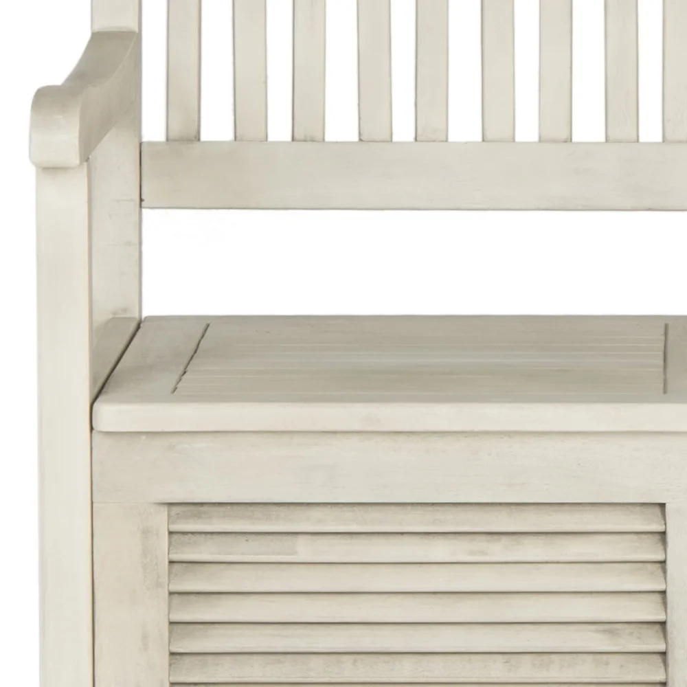 Modern Outdoor Storage Bench Acacia Wood Durable Seating Two Easy Care Stylish Design Ideal Pool Gear Cushions