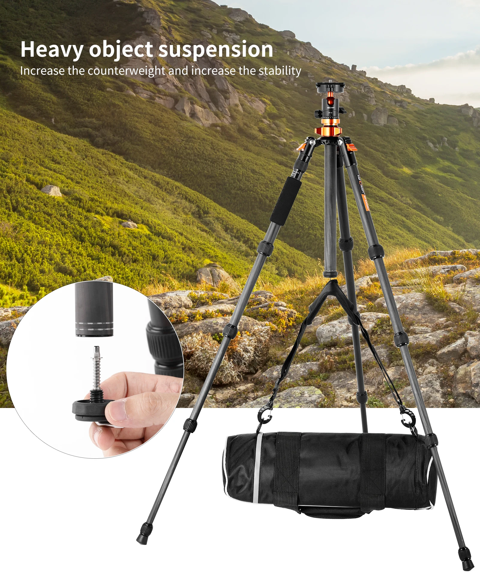 K&F Concept 59inch Carbon Fiber Professional Tripod Lightweight Detachable Monopod With Ball Head Quick Release Camera Tripod