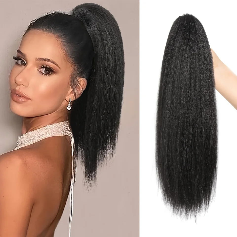 

Синтетический прямой зажим Yaki для наращивания хвоста для женщин, 12 дюймов, легко носить, пушистый черный аксессуар для хвоста