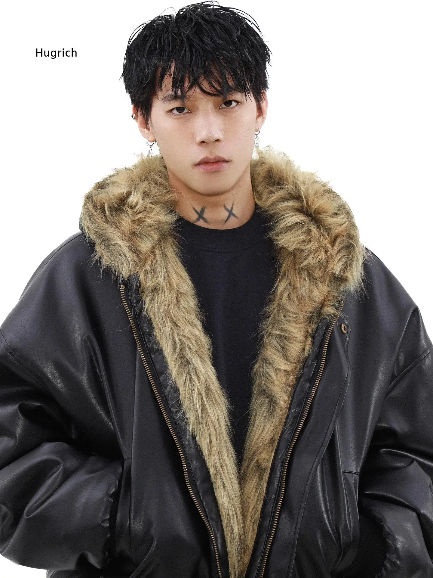 Men Reversible Faux Fur Integrated Jacket Thick Fleece Lined Cotton Coat Vintage American Style Outerwear For Winter Daily Wear