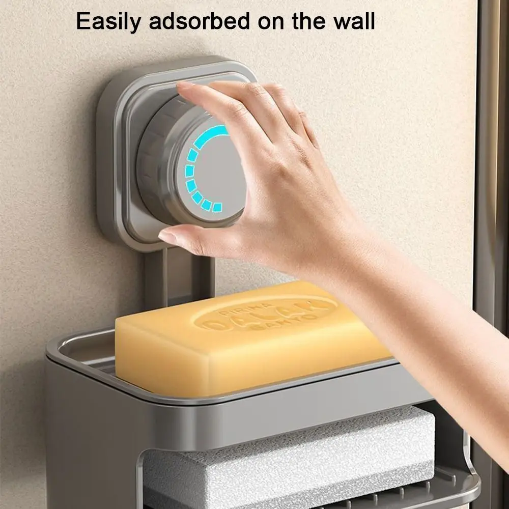 

Double Layer Suction Cup Soap Box Perforation-free Wall Mounted Soap Sponge Holder Waterproof Self Draining Soap Drain Rack