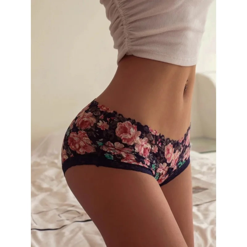 5pcs Comfortable Sexy Floral Triangle Panties Sweet Underwear Lace Butterfly Knots Low Waist Anime Cozy Women Briefs Wholesale