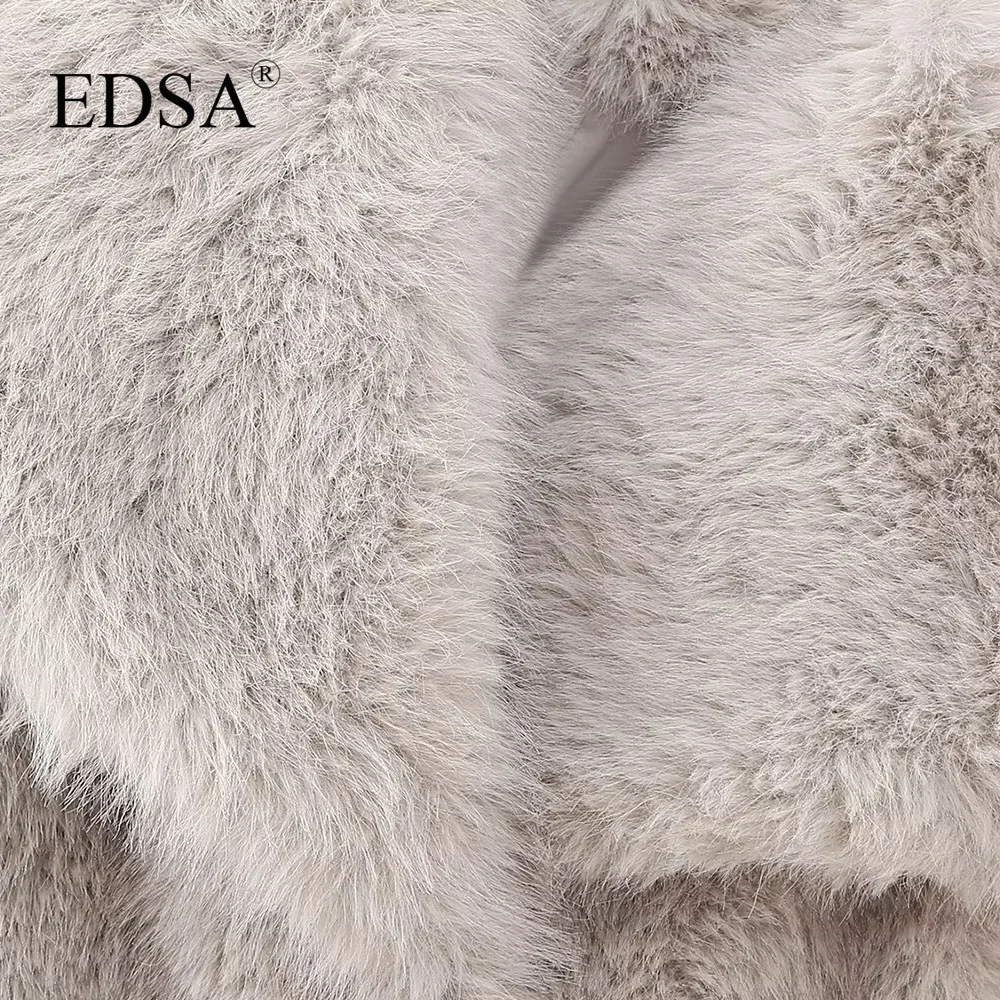 EDSA Women Fashion Faux Fur Jacket Vintage Turn-Down Collar Long Sleeve Coat Autumn Winter Woman Elegant Streetwear