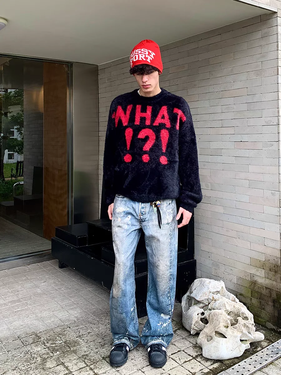 

Loose Men's Knitted Sweater round Ne Couple Matching Color Autumn Winter New Sle Casual American Faion WUR Brand
