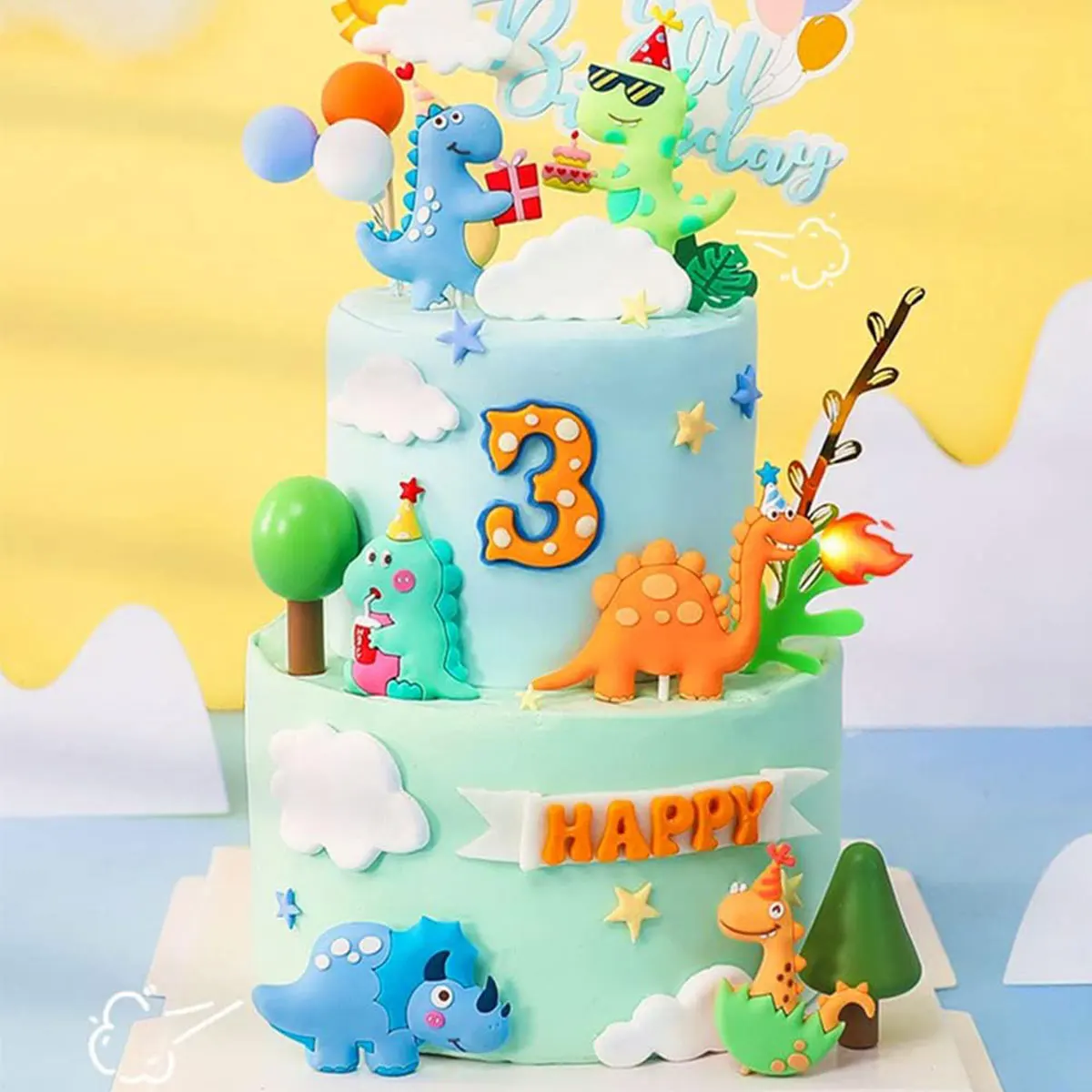 6PCS Little Dino Birthday Cake Decoration Party Supplies Dinosaur Party Three Rex Cake Decoration For Dino Birthday Cake Topper