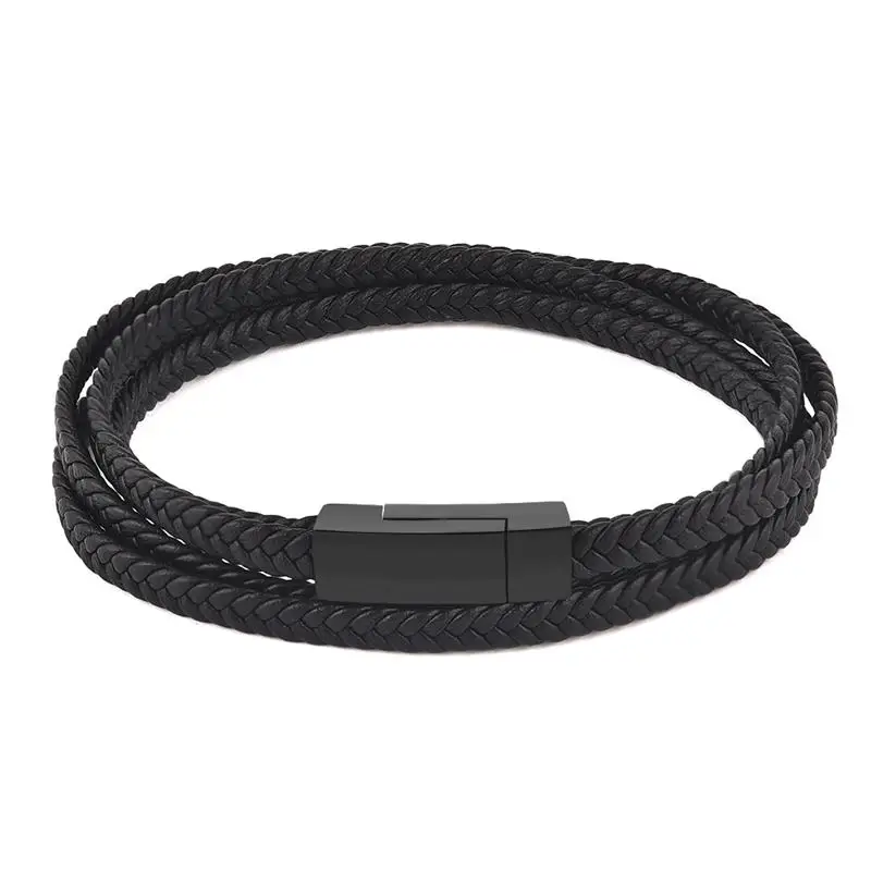 Punk Men\'s Bracelet Thin Multilayer Leather Bracelet Vintage Cuff Bracelet Classic Multilayer Wristband Men Women Jewelry Gifts