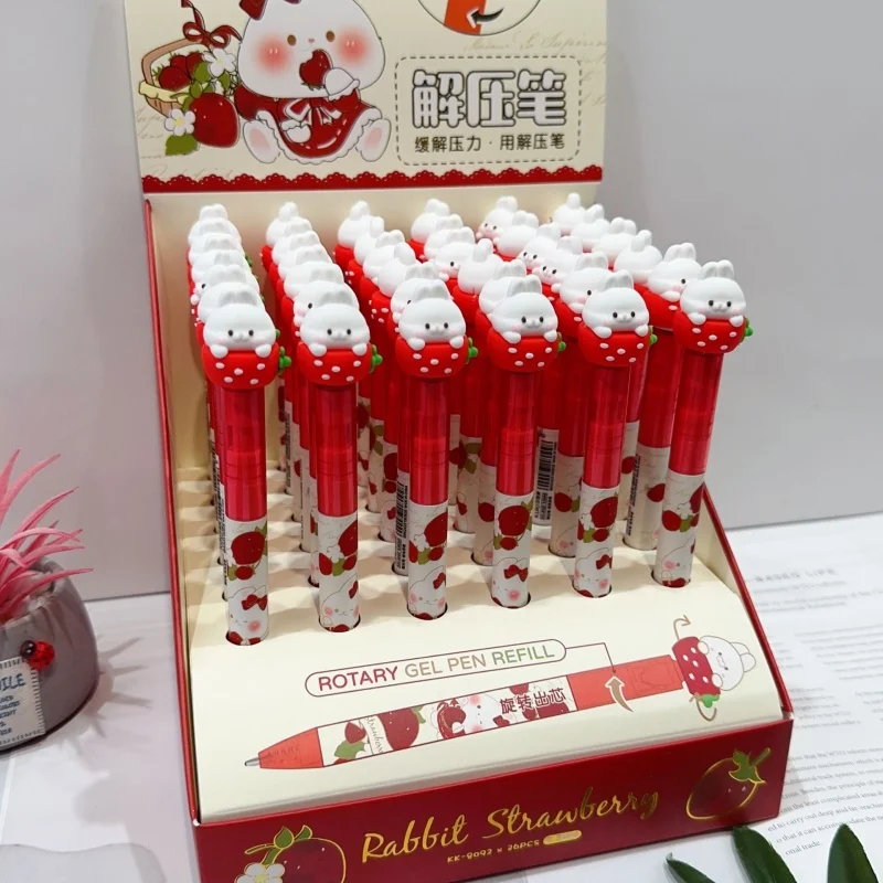 

12/36PCS KAWAII клубничный кролик ротационный гель ручка мило 0,5 мм черные чернила нейтральные ручки рекламные школьные принадлежности офиса