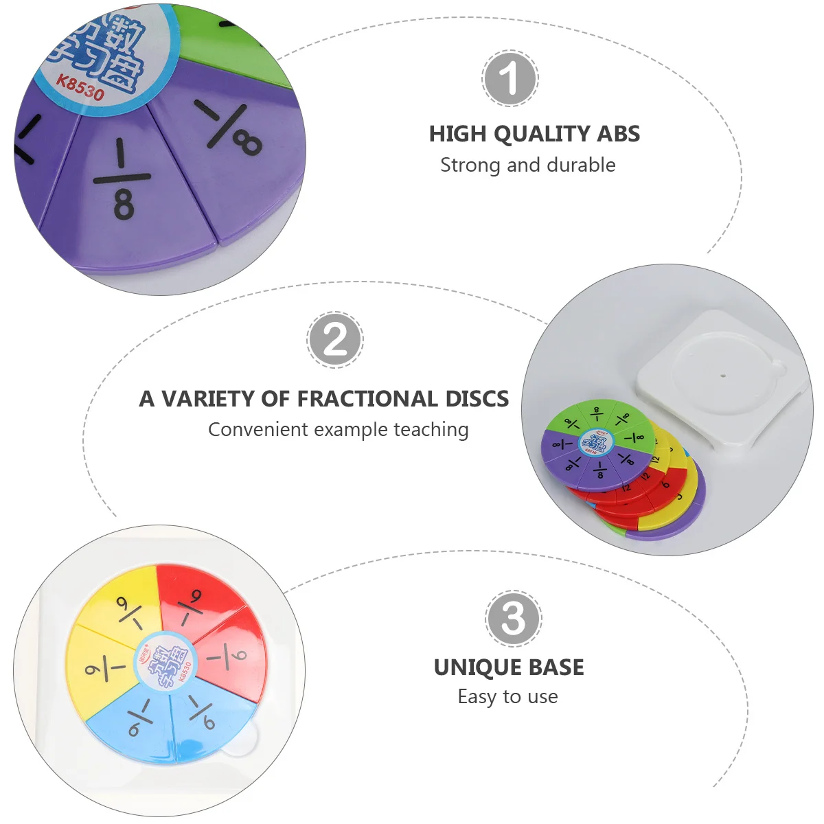 1 Zestaw Kolorowych Krążków Ułamkowych do Nauki, Wytrzymały i Bezpieczny Materiał, Pomoc Wizualna do Nauki Matematyki, Pomoc do Nauki Mnożenia i Liczenia