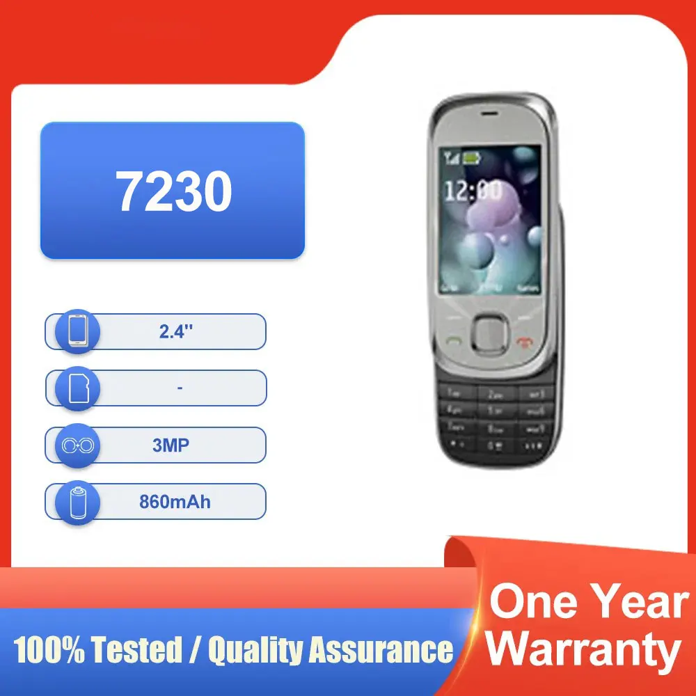 لوحة مفاتيح أصلية غير مقفلة 7230 بشريحة واحدة GSM 900/1800/1900 بلوتوث MP3/MP4 للهاتف المحمول متعددة اللغات مصنوعة في فنلندا