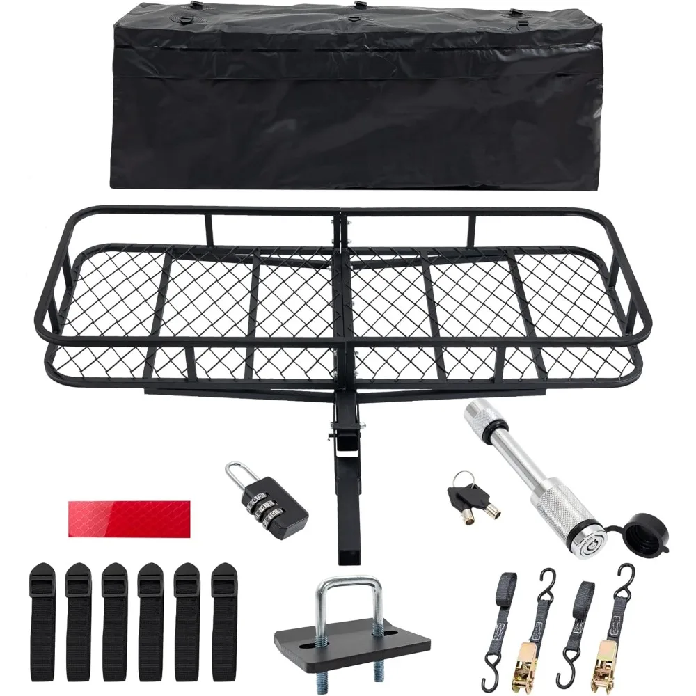 

Складная грузовая стойка сцепного устройства 60 x 24 x 6 дюймов, грузовая перевозка сцепным прицепом с сумкой, стабилизатором, ремнями и замком, крепление корзины