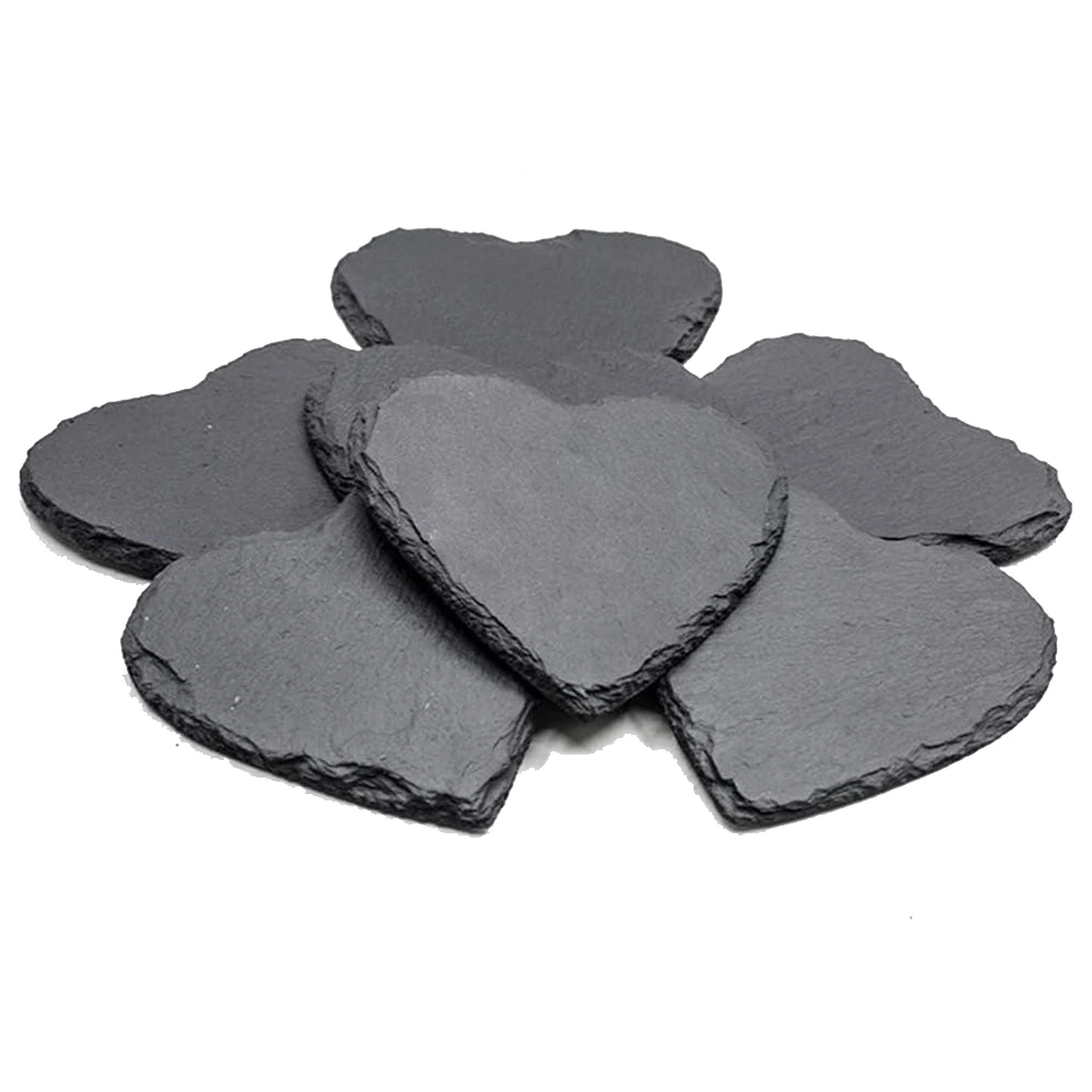 8pcs Heart Shape Black Slate Stone Coasters Engraving Blank with Anti-Scratch Bottom and Holder Drinks Cup Coasters for Bar Cafe