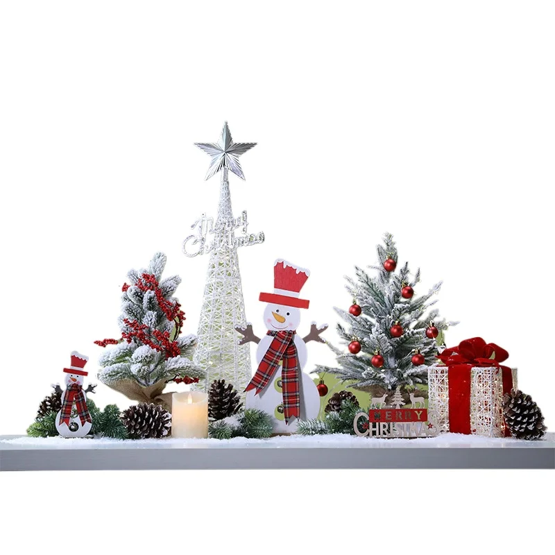 

Christmas tree tabletop ornaments, Christmas decoration scene arrangement, store front desk cashier, holiday atmosphere