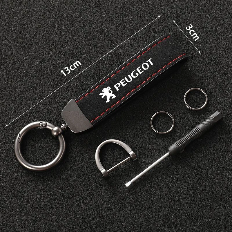 Luxury Suede Leather Keyring Car Keychain For Peugeot 206 207 208 301 307 308 T9 406 407 508 2008 3008 5008 108 RCZ 607 4008 301