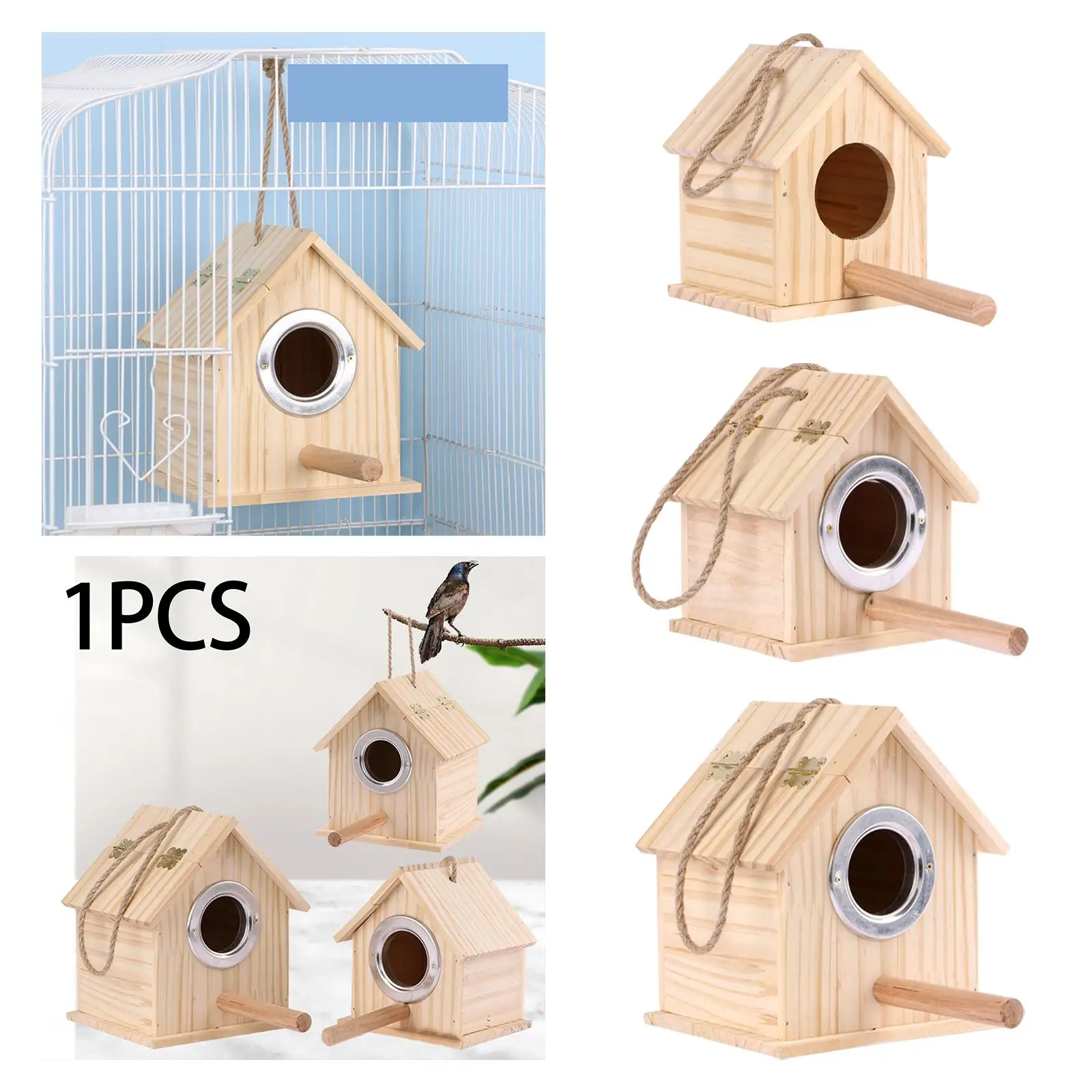 Wooden Bird House Nest Bird Breeding Box Country Hanging Birdhouse Cabin for Garden Finch Hummingbird Swallow Cardinals
