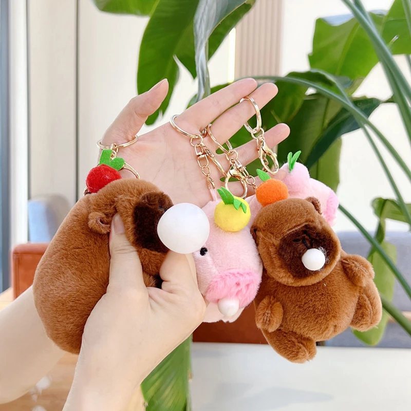 Pink Capybara Plush Toys Cute Capibara Bag Pendant Keychain Kids Backpack Hangings Ornaments Party Women Gift Fluffty Doll