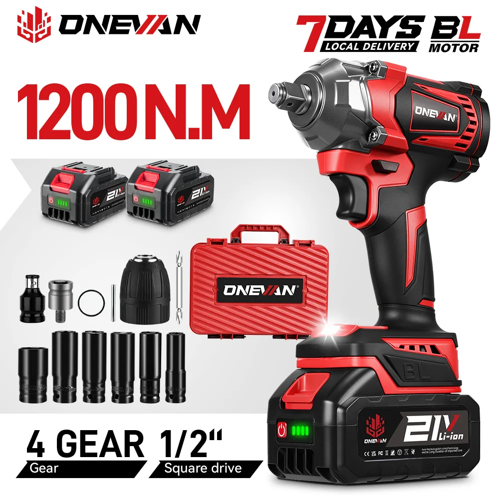 ONEVAN 1200N.M Brushless Electric Impact Wrench Cordless High Torque Screwdriver Gun Car Power Tool For Makita 18V Battery Pin
