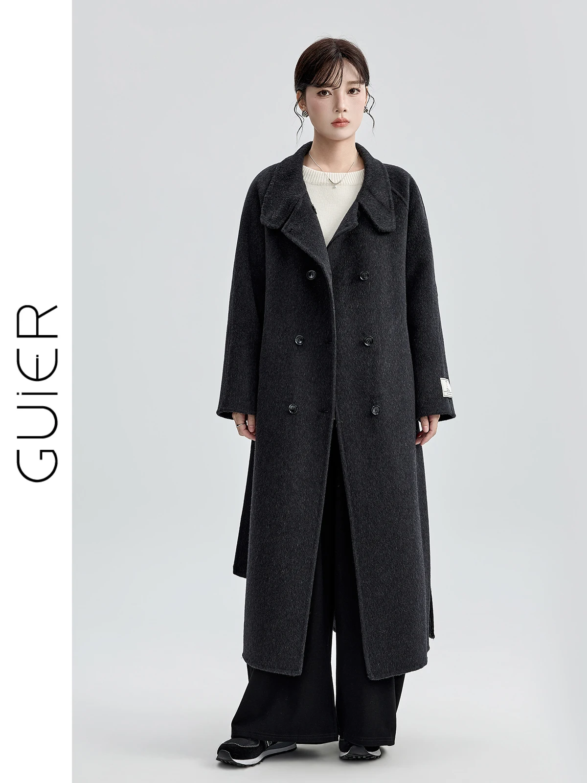 

Guier Double-Sided Woolen Coat Women's Autumn Winter New Sle Stand Collar Silhouette Vintage High-Quali Coat Long Sve