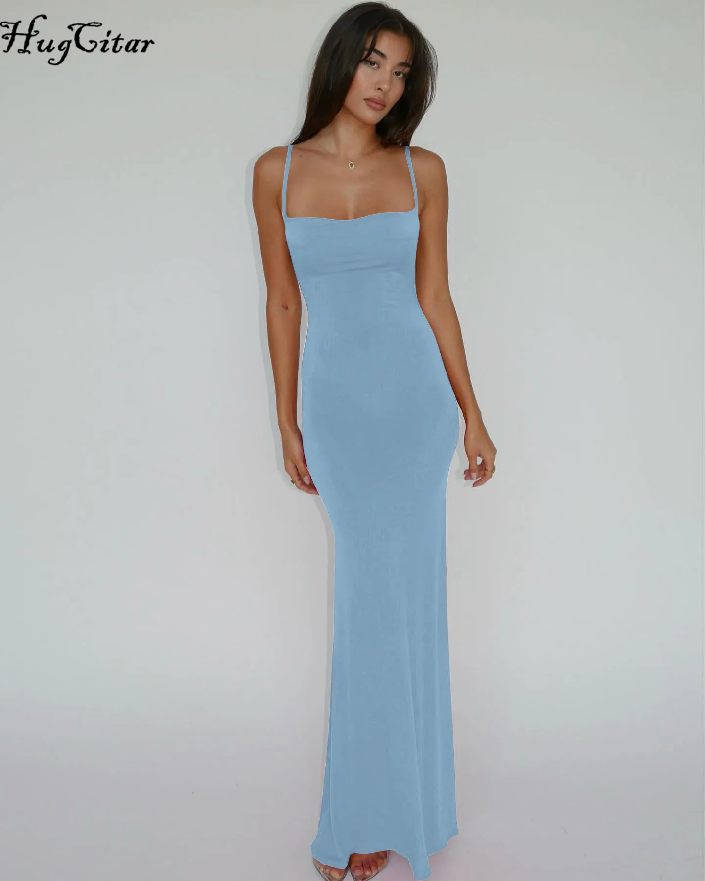 Hugcitar 2025 Primavera Solido Senza Maniche Backless Elegante Sexy Aderente Y2K Maxi Vestito Da Promenade Vestiti Delle Donne Festa di Compleanno Casual Y2K