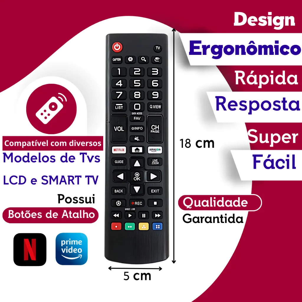 Controle Universal para Smart TV 4K LED LCD, Substituição Perfeita com Configuração Automática para Vários Modelos