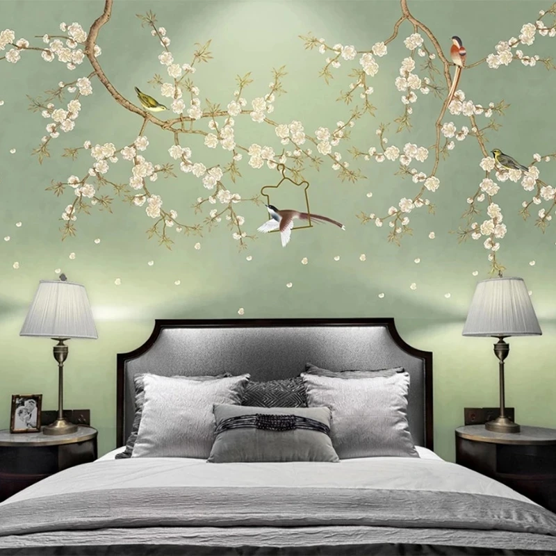 Customized Mural Chinese Plum Blossom Flower Bird Mural Bedroom Study Wallpaper Living room sofa TV background wall restaurant