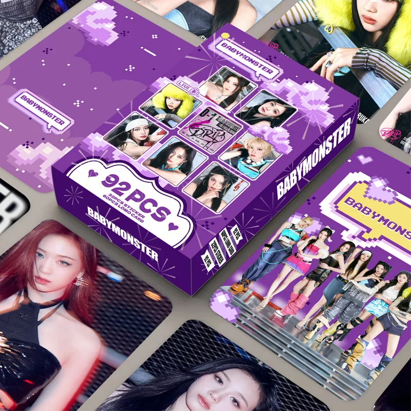 

BABYMONSTER 92 Pcs Collectible Lomo Photocards Set 60 Idol Photo Cards 32 Stickers Laser Box Fan Support Collection Gift