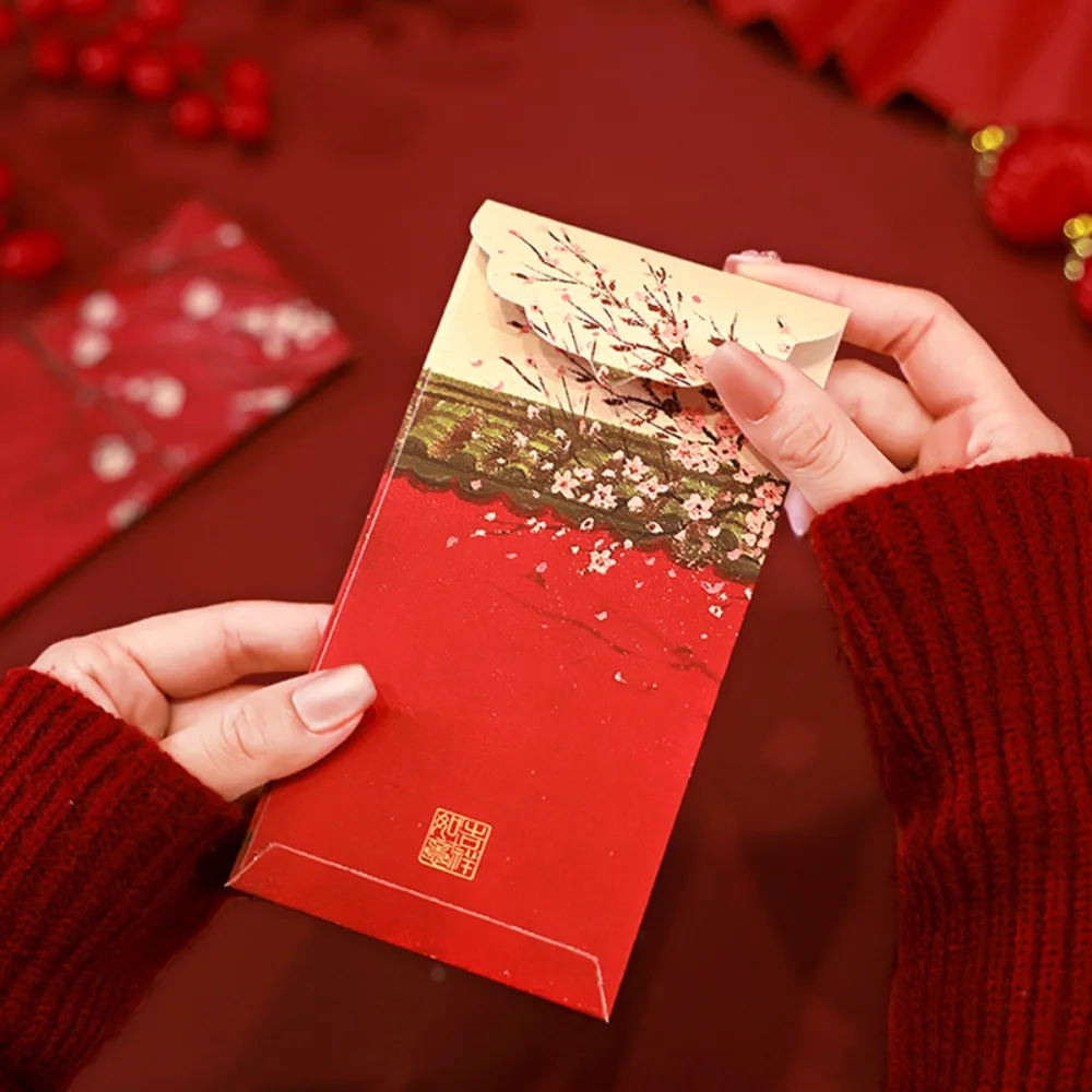 6pcs Solid Forbidden City Red Envelope Mixed Pattern Rectangular Lucky Money Bag Thickened Blessings Printing Red Packet Wedding