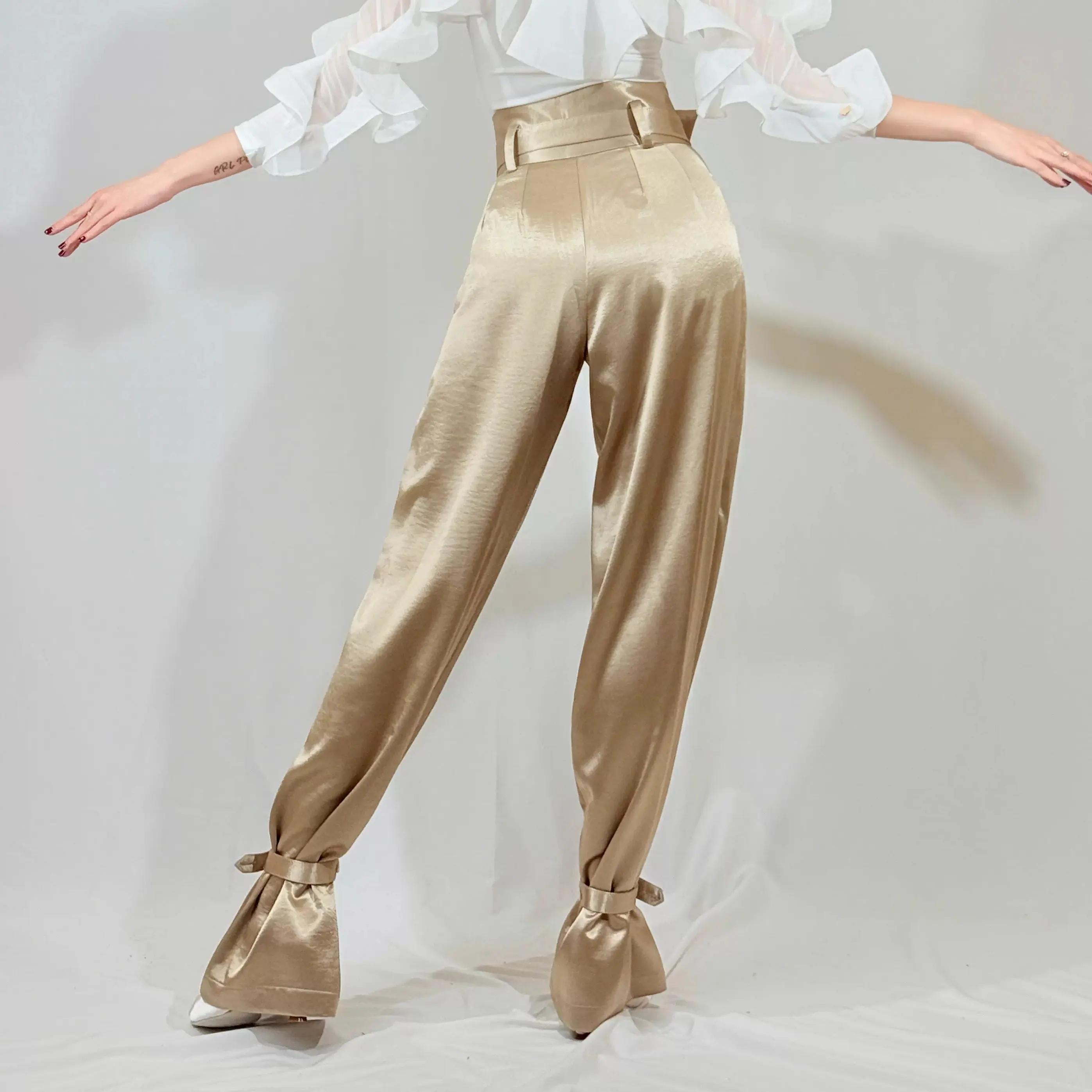 2025 National Standard Dance Pants Women Latin Dance Pants High Waist Satin Performance Costumes Ballroom Dance Pants DN21229