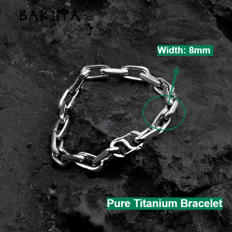 

8mm Pure Titanium Hypoallergenic Lightweight Industrial Chain, Grind Four Sides Bracelet Unisex Men Bracelet with Lobster Clasp