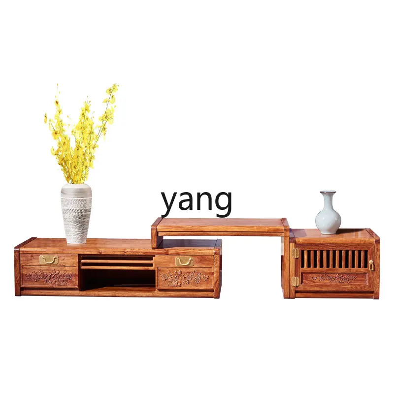 

YJQ mahogany TV cabinet red sandalwood living room modern new Chinese telescopic floor cabinet all solid wood furniture