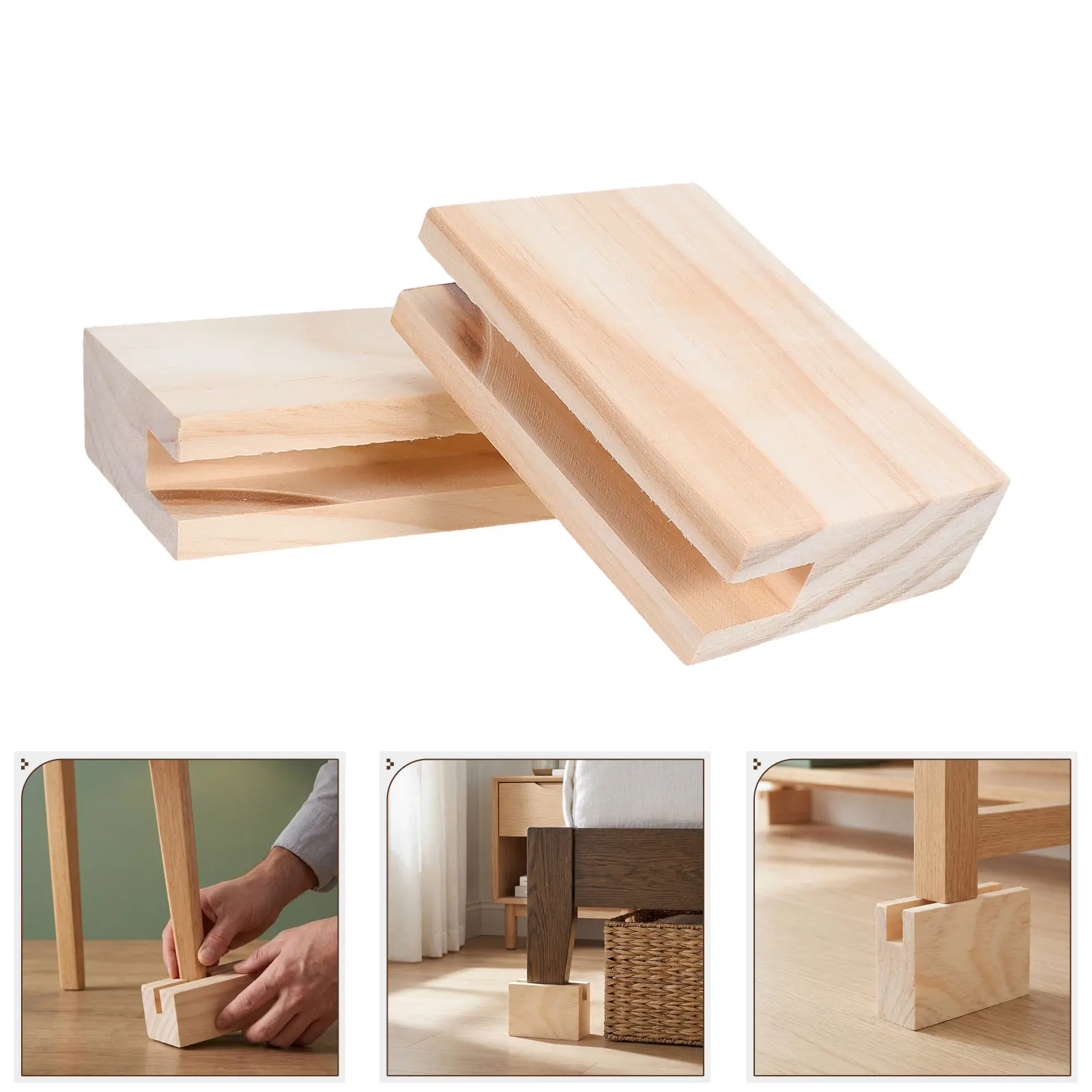 4Pcs Wood Furniture Risers Bed Lifts Cubes 0.47 Groove for 2 Inch Raising Bed Height Couch Table Sofa Chair Stabilizers
