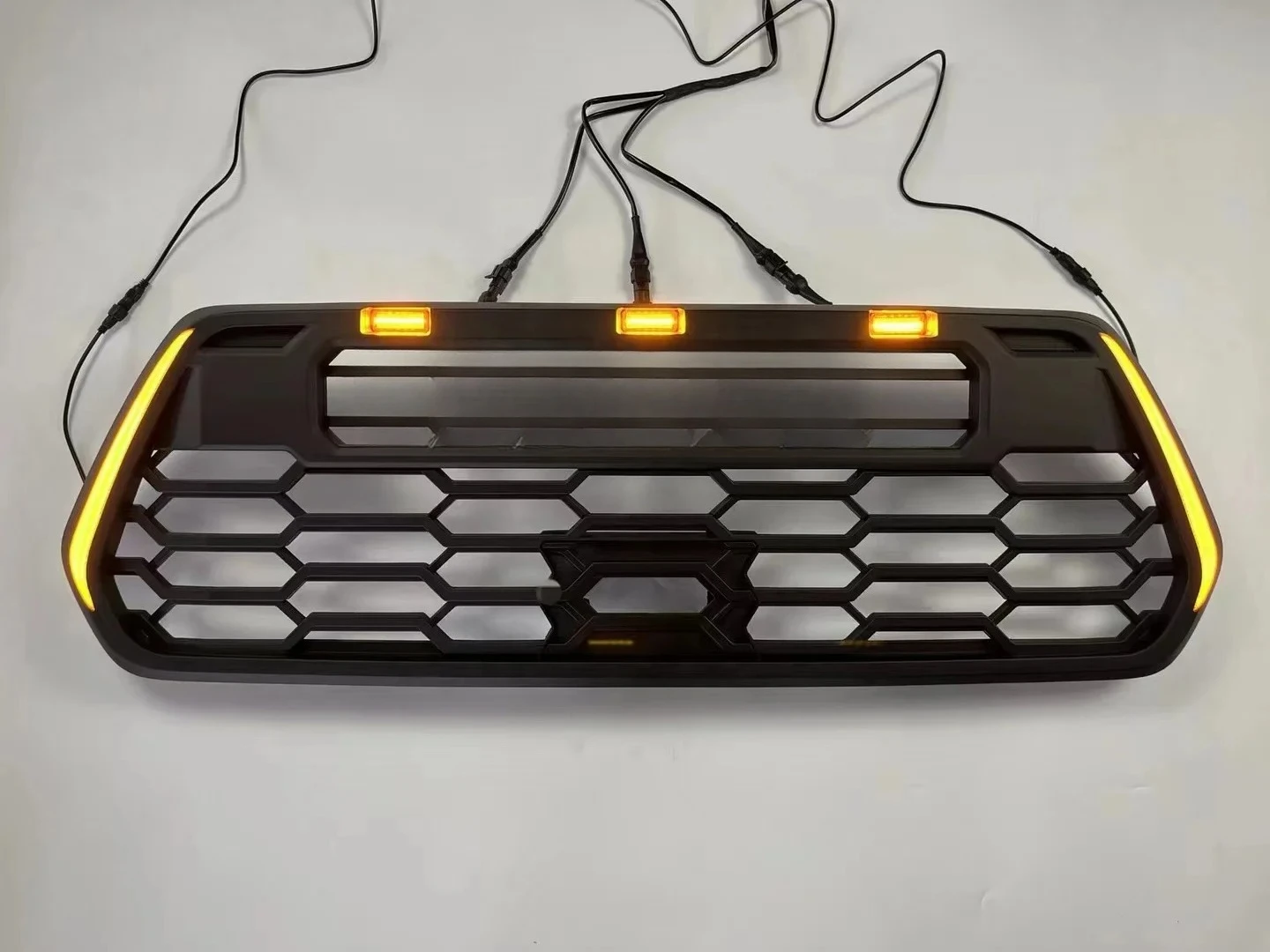 For 2016+ for Plastic Matte Black Honeycomb Mesh Front Bumper Grill LED for 100% Fitment Easy Installation