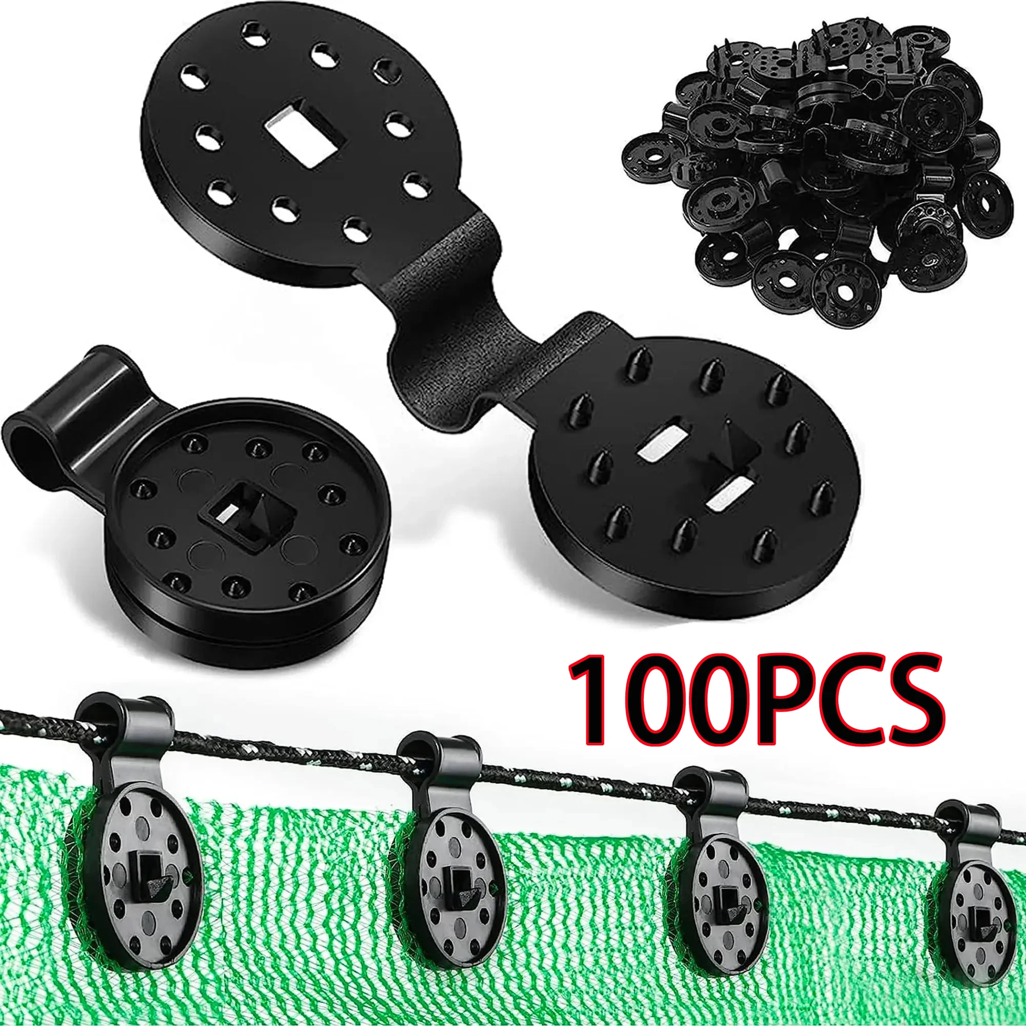 

100Pcs Reusable Round Black Plastic Fixed Clips, for Greenhouse Outdoor Garden Shade Netting Cloths, Camping Accessories Buckles