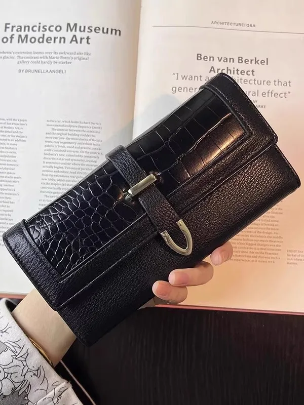 

Высококачественный длинный кошелек для женщин с крокодиловым узором, кошелек для монет с несколькими слотами для карт, Sli и аосферический, новинка 2023 года