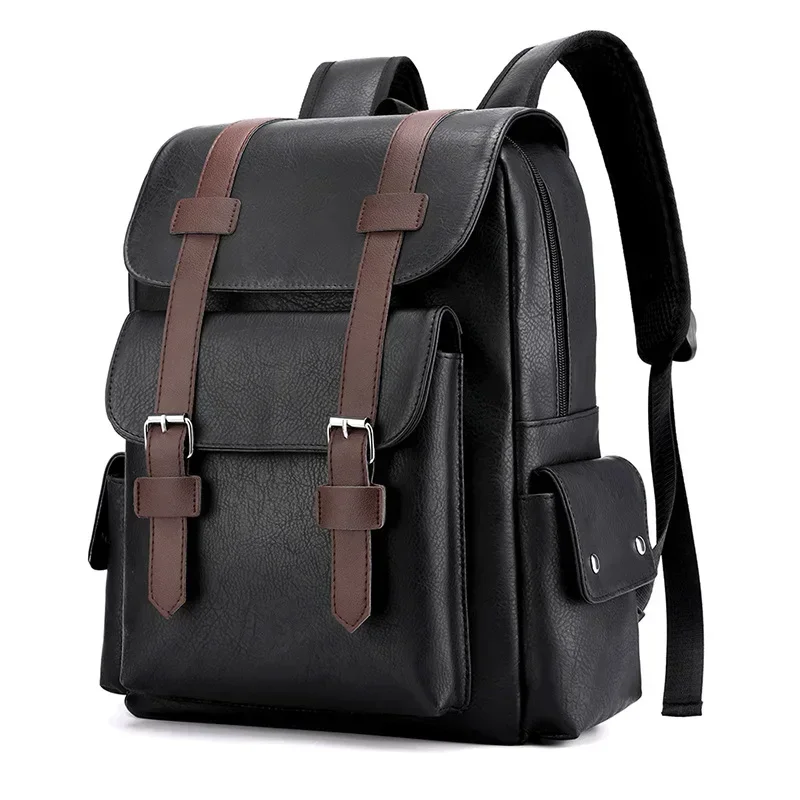 Korean Version Soft PU Leather Backpack for Men and Women Casual Trend High School Students Computer Travel Backpacks