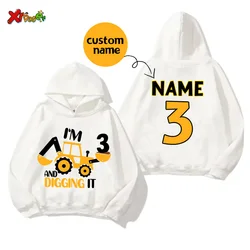 Engineering Vehicle Birthday Hoodie Excavator Construction Children Sweatshirts Boy Clothes Custom Name Girl Kid Children Hoodie