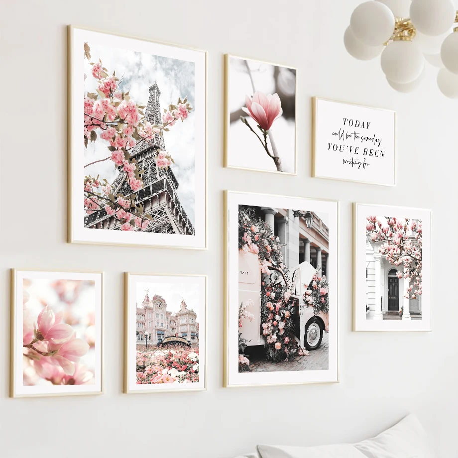 Landscape Wall Art Paris Tower Blooming flowers Ferris wheel Canvas Painting Posters Prints Wall Pictures Living Room Home Decor
