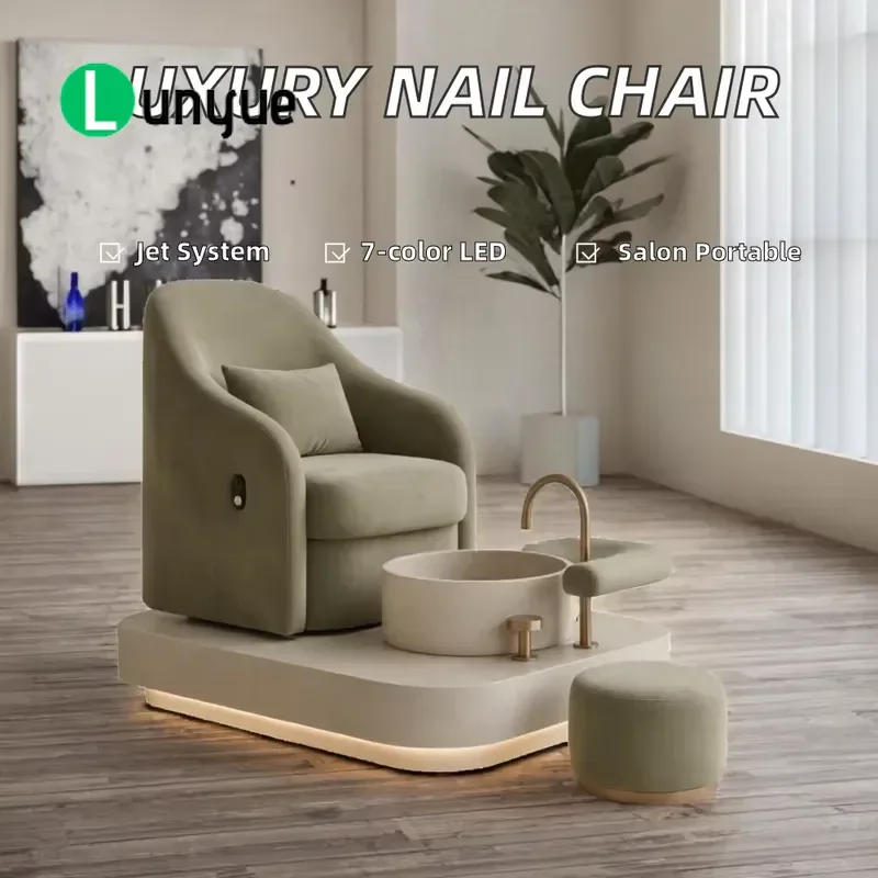Luxury Modern Commercial Pedicure Chair with Hydrotherapy Jet System Vibration Massage LED 7 Color Light Fabric Material