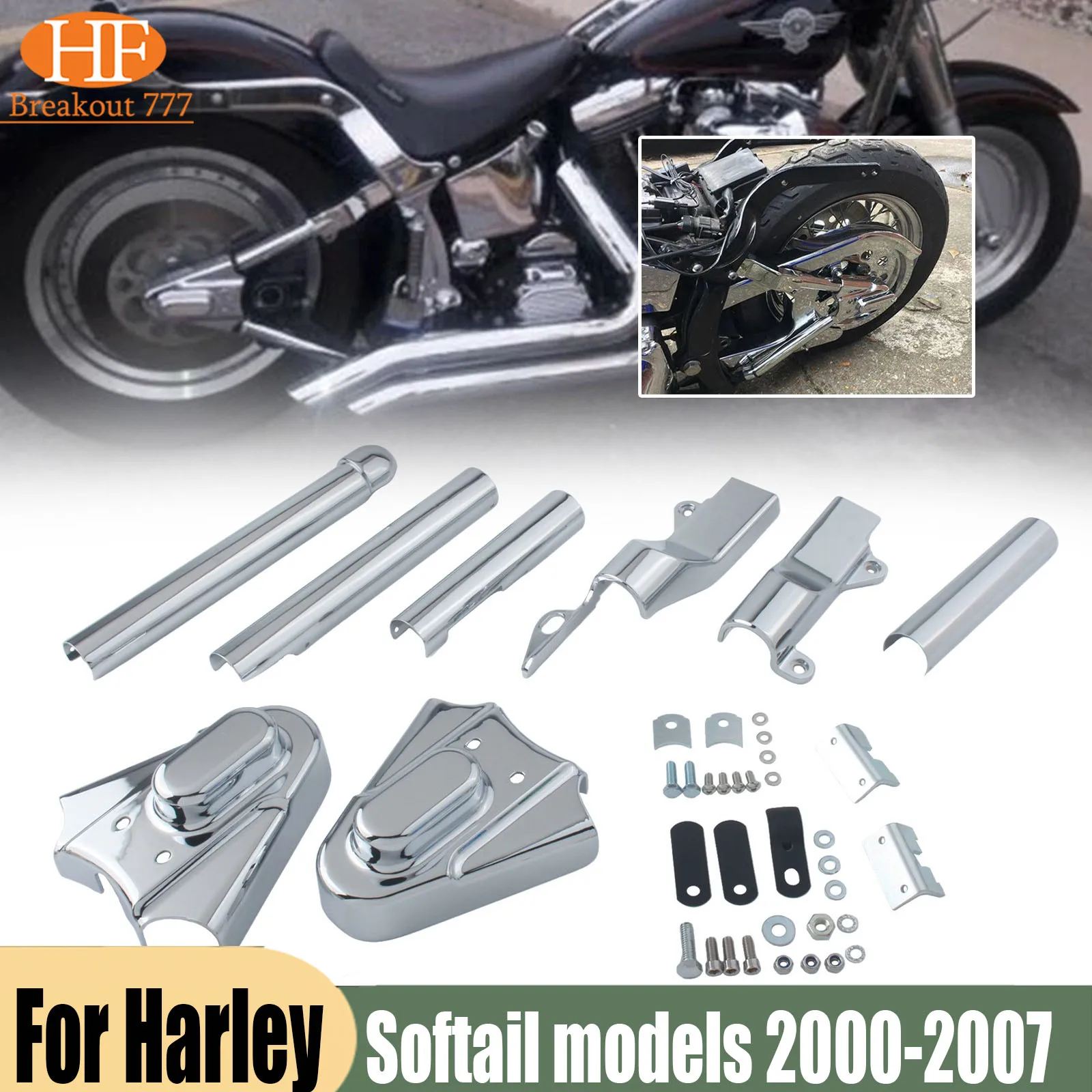 For Harley Softail models 2000-2007 Motorcycle Rear Swingarm Tube w/ Axle Covers
