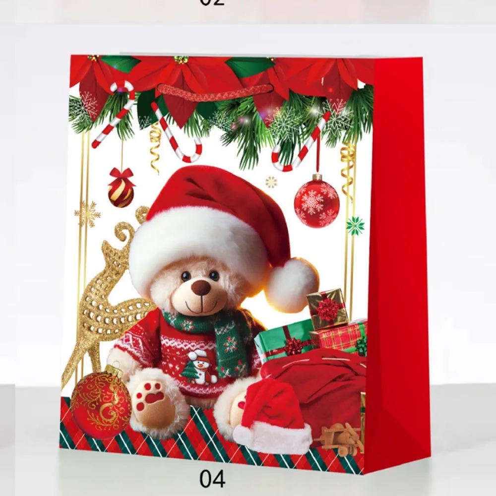 Christmas Gift Bag Cardboard Cute Christmas Bear Tote Bags Gift Packaging Bag Handbag Shopping Bag Xmas New Year Party Candy Bag
