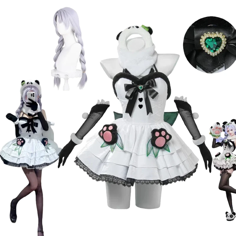 Cute White Clothes for Women Role Play Outfit Halloween Party Feria Shen Cosplay Game Naraka: Bladepoint Costume Panda Dress