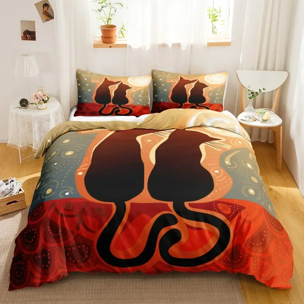 2026 Cat Duvet Cover Set Digital Different Color Cartoon Cute Cat Bedding Set Bedclothes Double Queen King Size Polyester Qulit