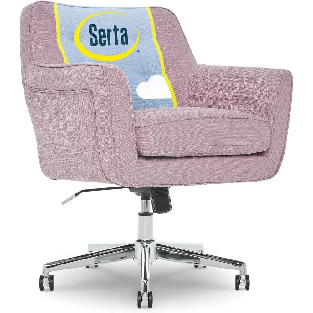 

Office Desk Chair with Button-Tufted Back, Memory Foam Cushion, Padded Arms, Vanity Armchair with Wheels, Bedroom, Chrome Base,